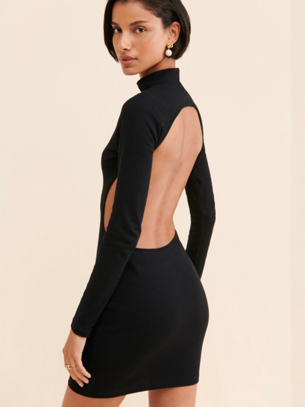 Lioness Black Long-Sleeve Open-Back Mini Dress
